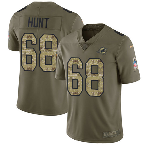 Miami Dolphins #68 Robert Hunt Olive Camo Men Stitched NFL Limited 2017 Salute To Service Jersey